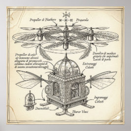Zeichnend Renaissance-Flugmaschine Poster