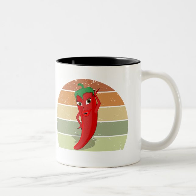 Zeichnend Retro Sunset Hot Pepper Diva Zweifarbige Tasse (Rechts)