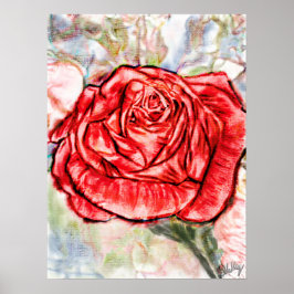 Zeichnend rote Rose Poster