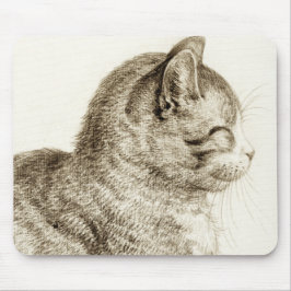 Zeichnend Schwarz-Weiß-Stift der Katze Mousepad