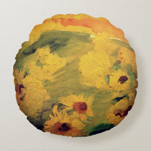 Zeichnend Sonnenblumen, Feldpolster Rundes Kissen