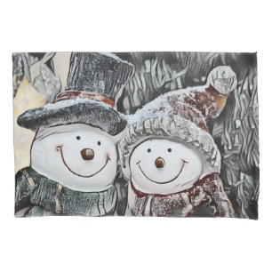Zeichnend Vintage Niedliche Schneemann- und Schnee Kissenbezug