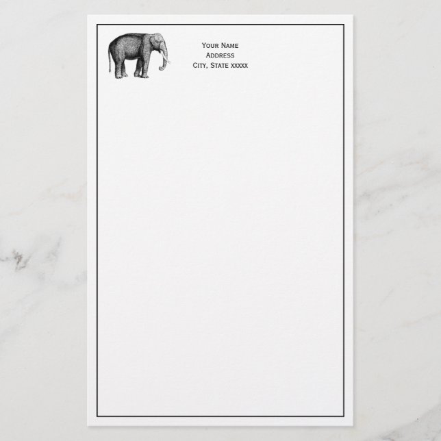Zeichnend Vintager Elefant Briefpapier (Vorderseite)