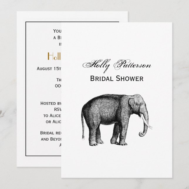 Zeichnend Vintager Elefant Einladung (Vorne/Hinten)