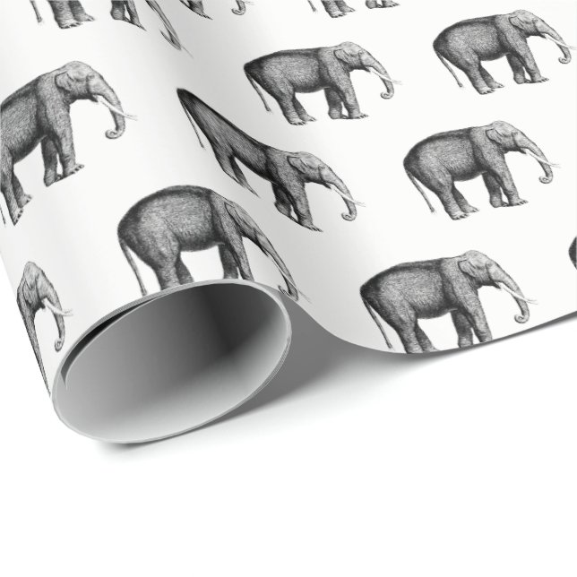 Zeichnend Vintager Elefant Geschenkpapier (Rolleneckpunkt)