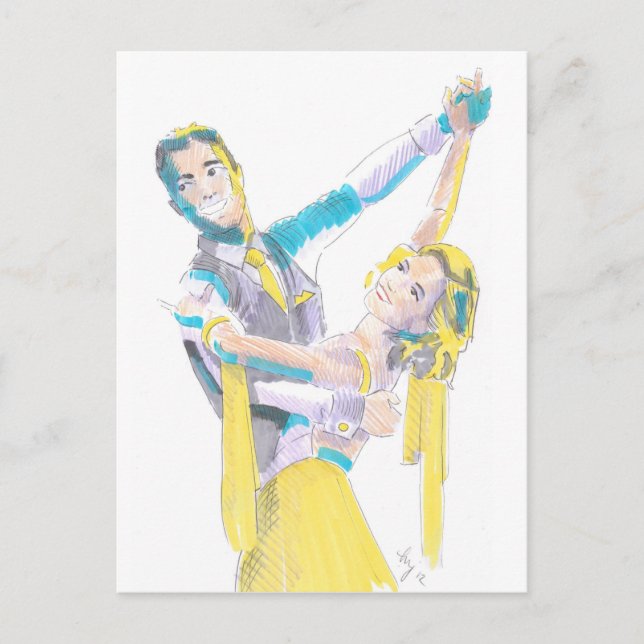 Zeichnend Waltz Ballroom Dancers Postkarte (Vorderseite)