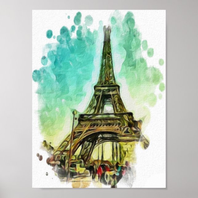 Zeichnend Wasserfarbe, der Eiffelturm Paris Poster (Vorne)