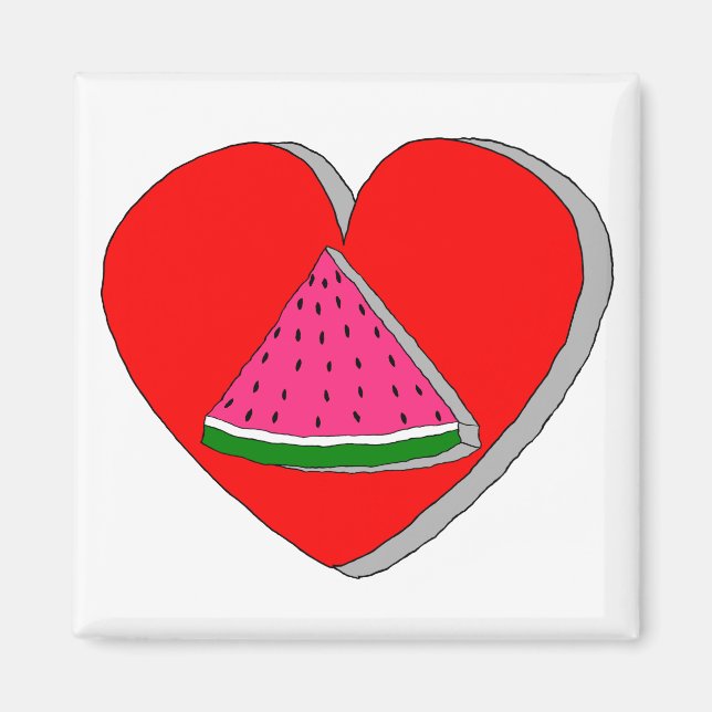 Zeichnend Wassermelone und Rotes Herz Magnet (Vorne)