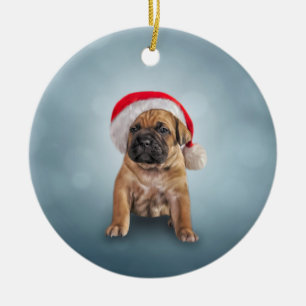 Zeichnend Welpe Cane Corso in rotem Hut des Weihna Keramik Ornament