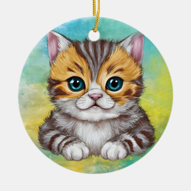 zeichnende Katze Keramik Ornament (Vorne)
