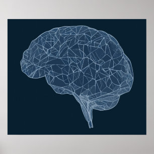 Zeichnung des polygonalen Gehirns - neuronales Net Poster