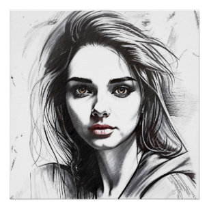 Zeichnung des Porträts einer Frau Poster