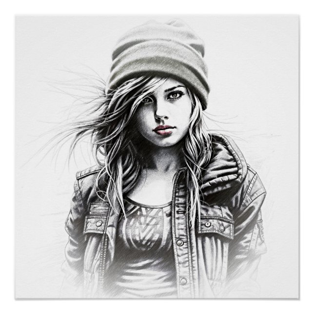 Zeichnung einer jungen Grunge Poster (Vorderseite)