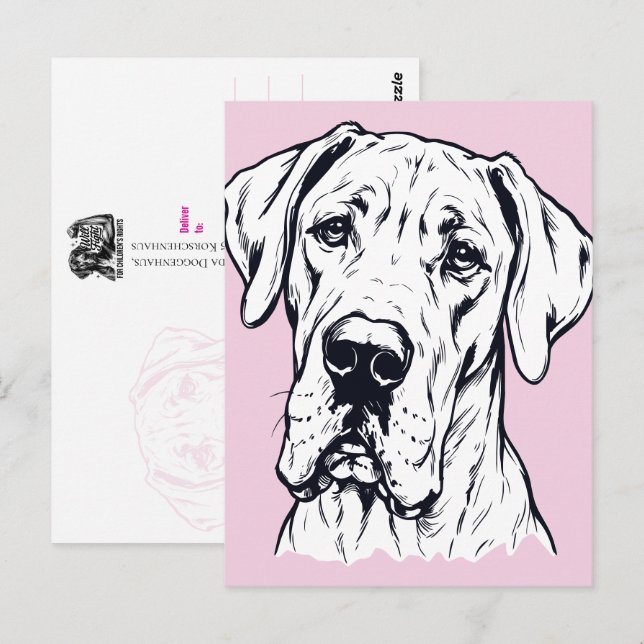Zeichnung eines Great Dane Kopfes Postkarte (Vorne/Hinten)