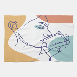 Zeichnung eines Line-Art-Plakats einer Frau, die K Geschirrtuch