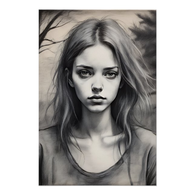 Zeichnung eines melancholischen Mädchens. Poster (Vorderseite)