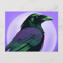 Zeichnung eines Raben auf neon violettem Hintergru