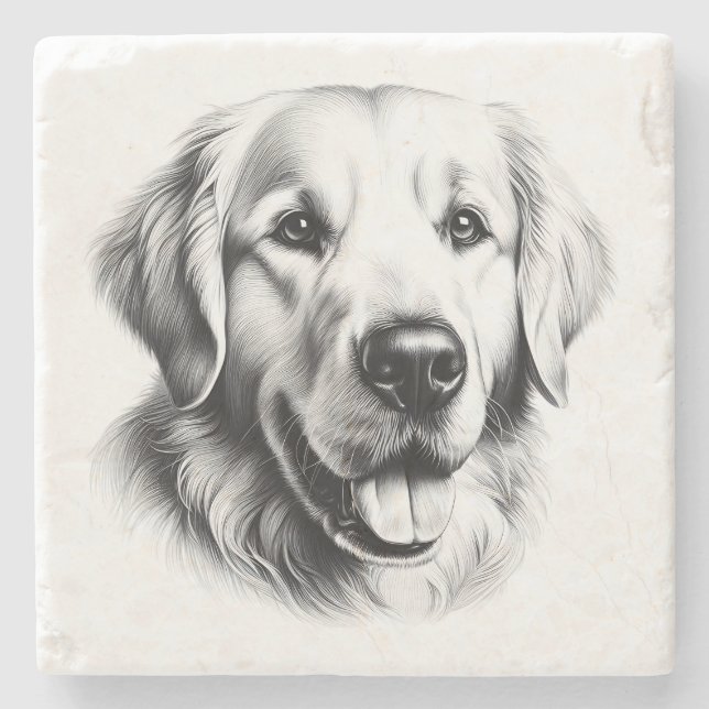 Zeichnung Golden Retriever Steinuntersetzer (Vorderseite)