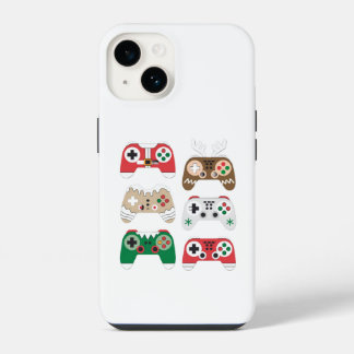 Zeichnung mehrerer Spiele-Controller im Weihnachts iPhone 14 Hülle