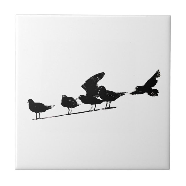 Zeichnung Seagull Muster fliegen Sitzen Fliese (Vorderseite)