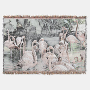 Zeichnung von rosa und weißen Flamingos im Wasser Decke
