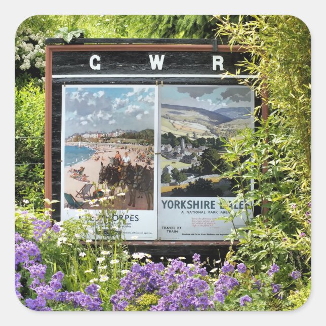 ZEICHNUNGEN FÜR DEN Vintagen BAHNHOF Quadratischer Aufkleber (Vorderseite)