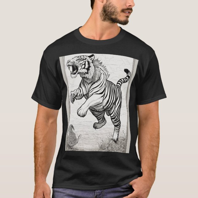 Zeichnungen mit schwarzer und weißer Linie: Tiger  T-Shirt (Vorderseite)