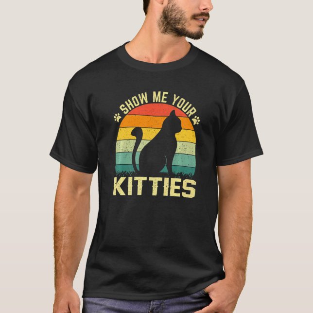 Zeigen Sie mir Ihre Kätzchen Chat Retro Sunset Vin T-Shirt (Vorderseite)