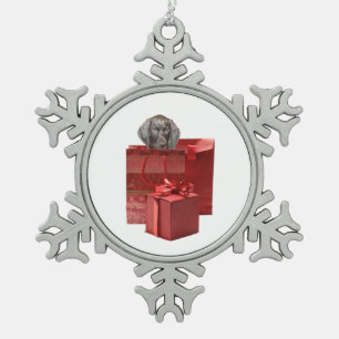Zeiger-Welpen-Weihnachtsgeschenk Schneeflocken Zinn-Ornament
