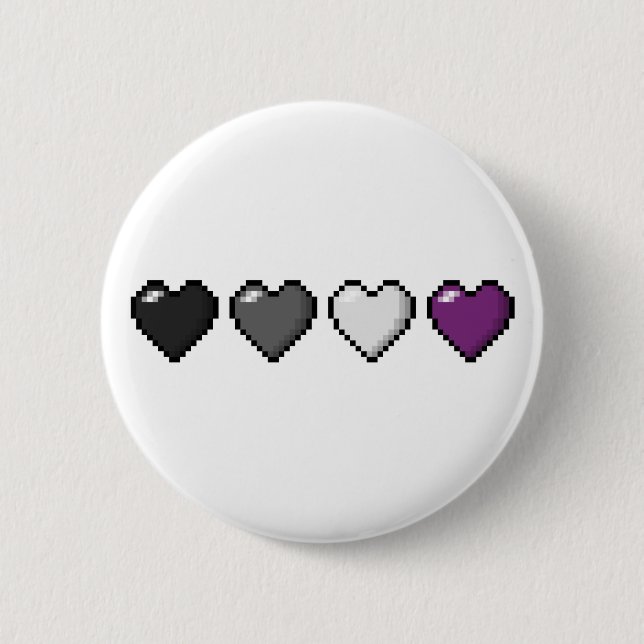Zeile mit vier Pixel-Herzstücken für den asexuelle Button (Vorderseite)