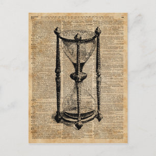 Zeit, antikes Hourglass, Sandglas Vintage Buchseit Postkarte