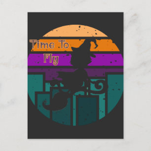 Zeit bis zum Fliegen - Halloween Retro Sunset Hexe Postkarte