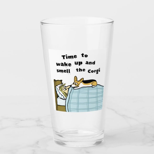 Zeit, den Corgi Wecken und zu riechen | Funny Dog Glas (Vorderseite)