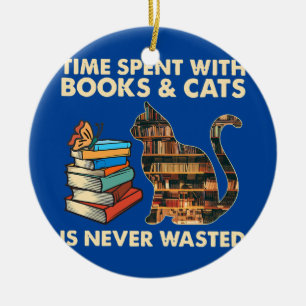 Zeit der Frauen mit Büchern und Katzen vergeudet n Keramik Ornament