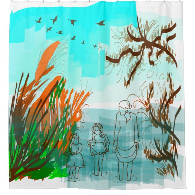 Zeit des Vergnügens mit zeitgenössischer Optik im  Duschvorhang (Vorderseite)