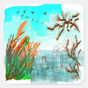 Zeit des Vergnügens mit zeitgenössischer Optik im  Quadratischer Aufkleber