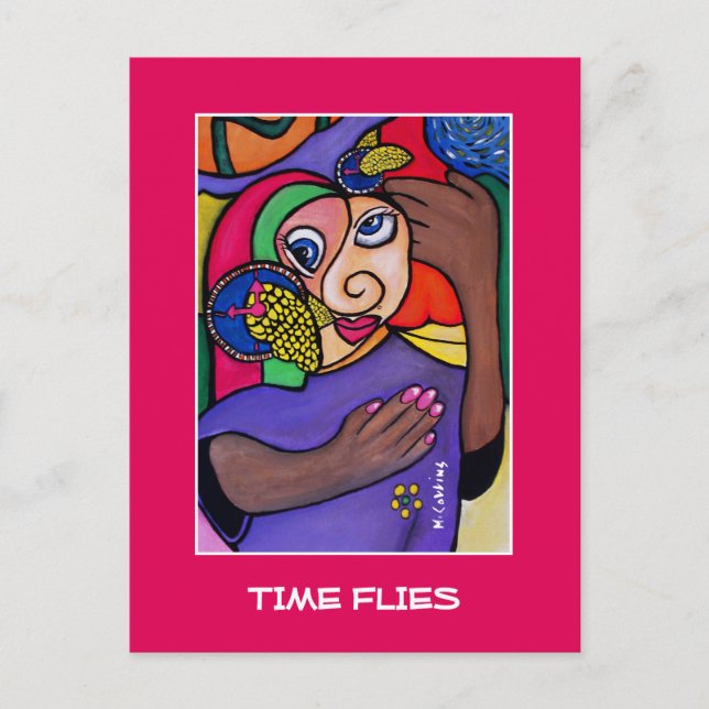 Zeit fliegt auf hellrosa - Zeitpunkte Postkarte (Vorderseite)