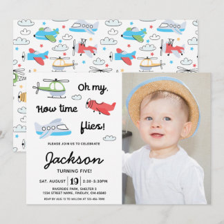 Zeit fliegt Flugzeug Hubschrauber Foto Geburtstag Einladung