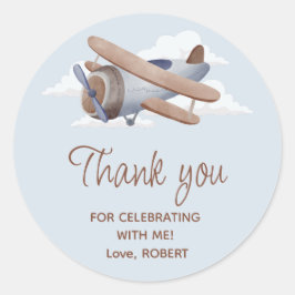 Zeit Fliegt Vintage Reisen Blue Flugzeug Runder Aufkleber