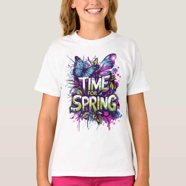 Zeit für den Frühling - Graffiti Spray Slash Girls T-Shirt (Vorderseite)