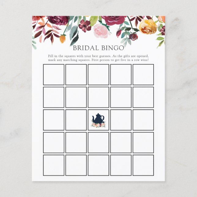 Zeit für die Tea Bridal Bingo Game Card (Vorderseite)