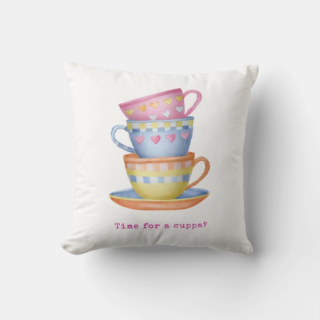 Zeit für ein Kissen mit Teetasse (Vorderseite)