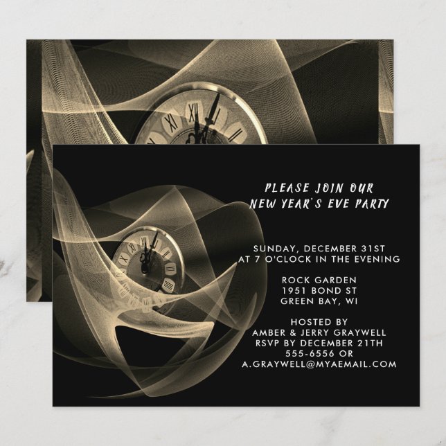 Zeit für ein Silvester Party Sepia Look, ZPR Einladung (Vorne/Hinten)
