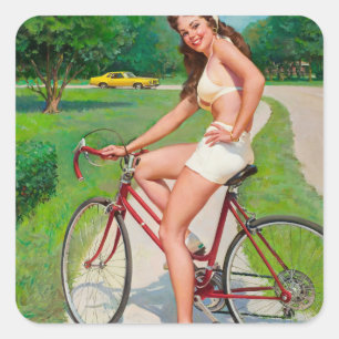 Zeit für eine Fahrt - Retro Pin-up Mädchen Quadratischer Aufkleber