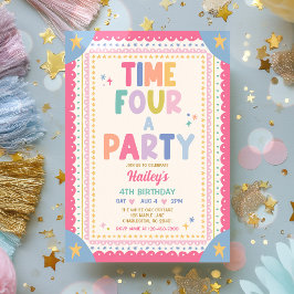 Zeit für eine Party Whimsical Mädchen 4. Geburtsta Einladung