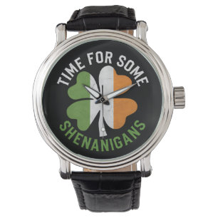 Zeit für einige Streiche Klee St. Patrick's Day Armbanduhr