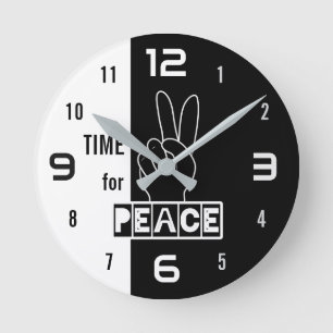 Zeit für Frieden – Schwarz-Weiß-Hand-Design Runde Wanduhr