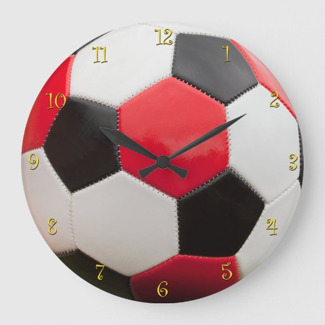 Zeit für Fußball, Rot Schwarz und Weiß Große Wanduhr (Vorderseite)