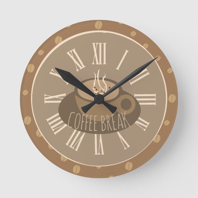 Zeit für Kaffeepause Uhr und Bohnen (Vorderseite)