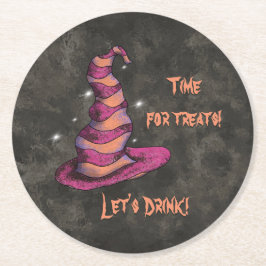 Zeit für Leckereien, trinken wir Halloween Hexe Runder Pappuntersetzer